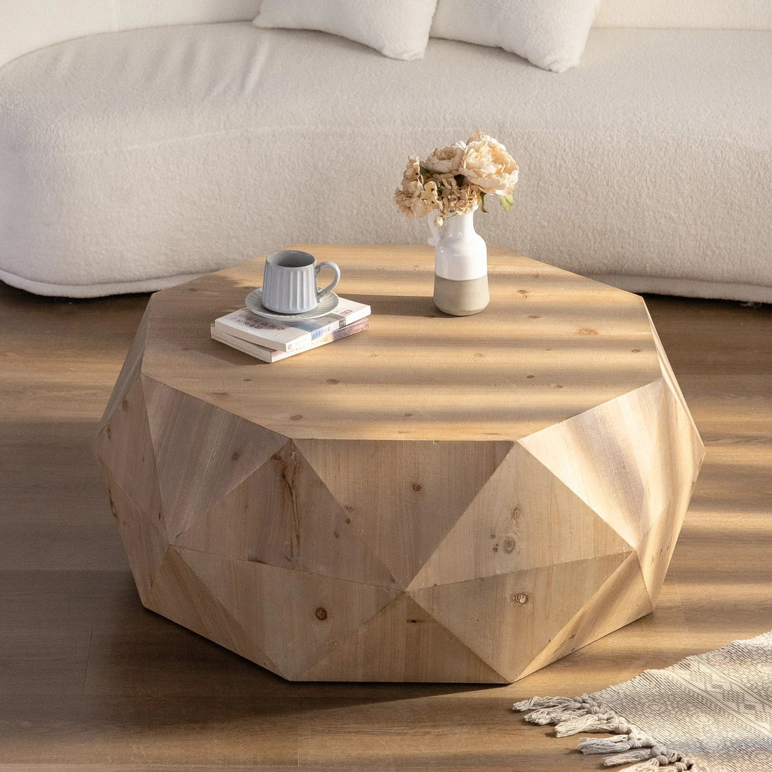38" American Retro-Style Coffee Table with Three-Dimensional Embossed Pattern Design