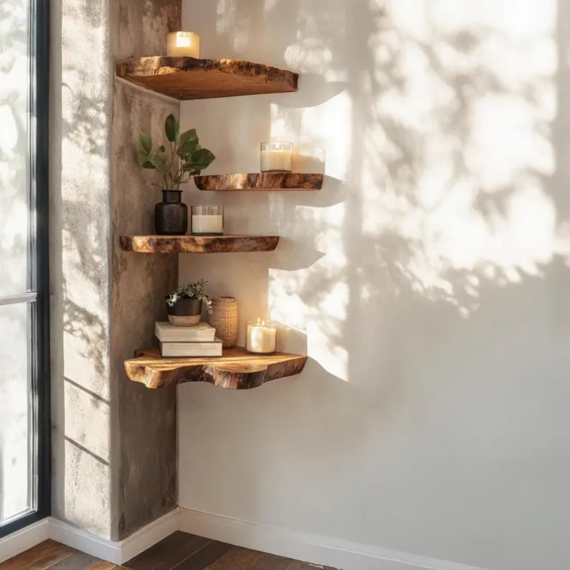 Live Edge Corner Shelf for Books and Decor